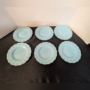 Vintage Blue Pyrex Delphite Kings Crown Piecrust Pattern Side Bread Plate Lot 6